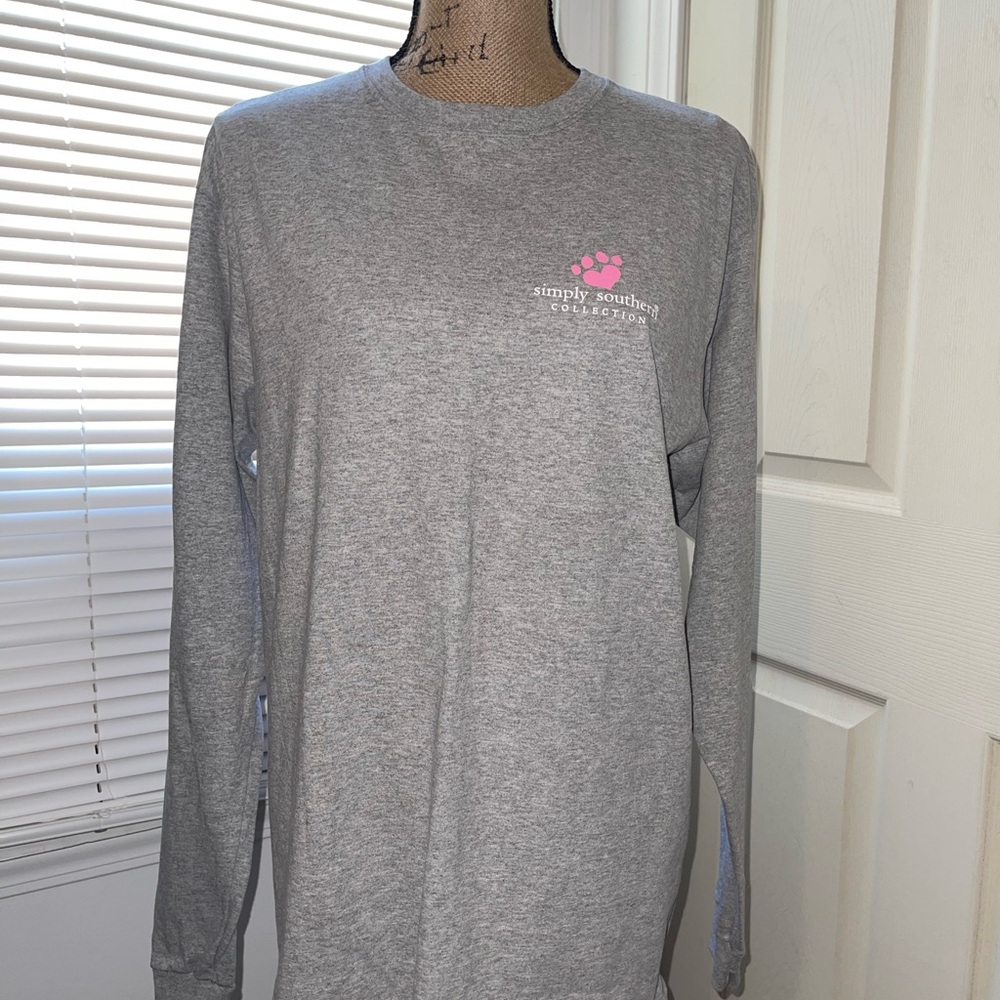 Simply Southern Heather Gray Long Sleeve Tee with Pink Logo